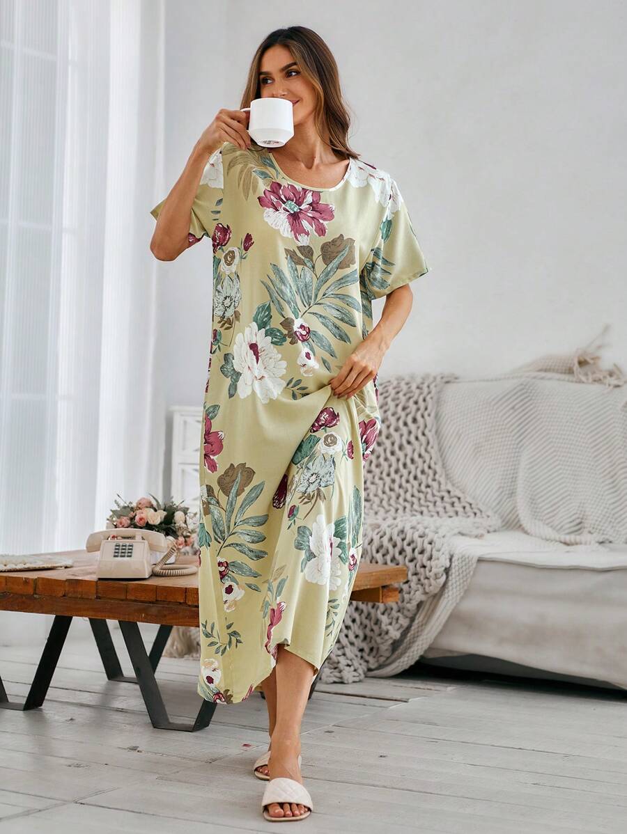 SHEIN Serenescape قميص نوم رخو وأنيق بقصة فضفاضة بطبعة زهرية
