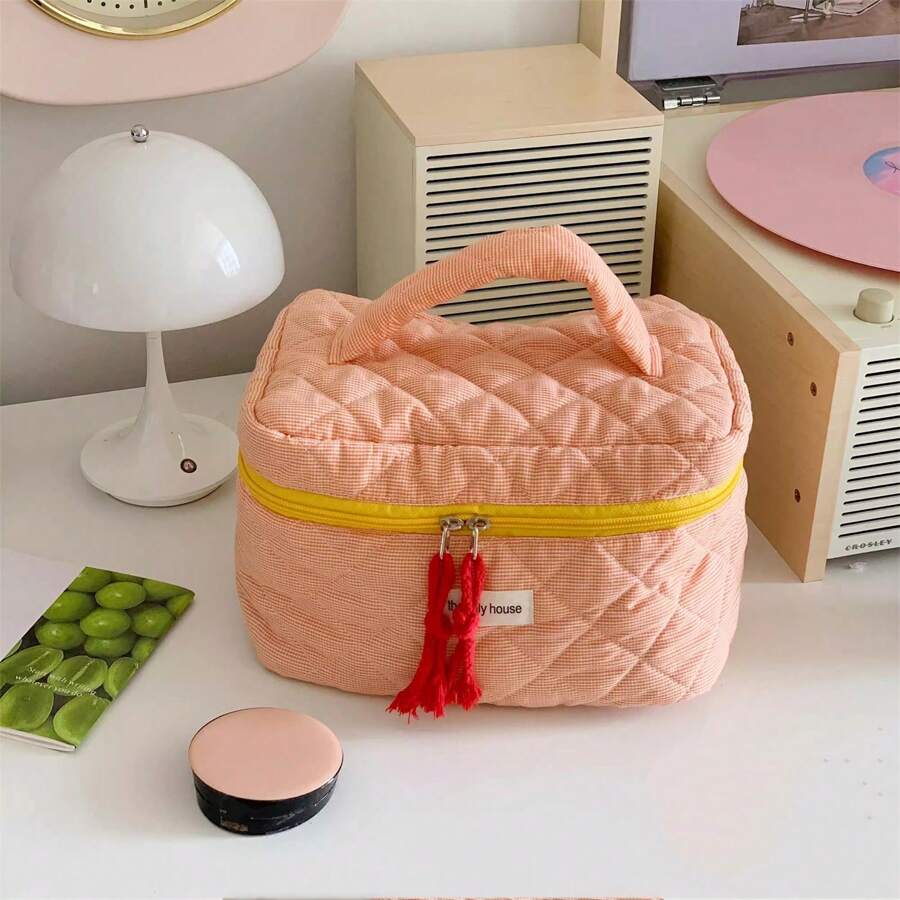SHEIN حقيبة مكياج كورية مربعة كبيرة للسفر وتنظيم مستحضرات التجميل