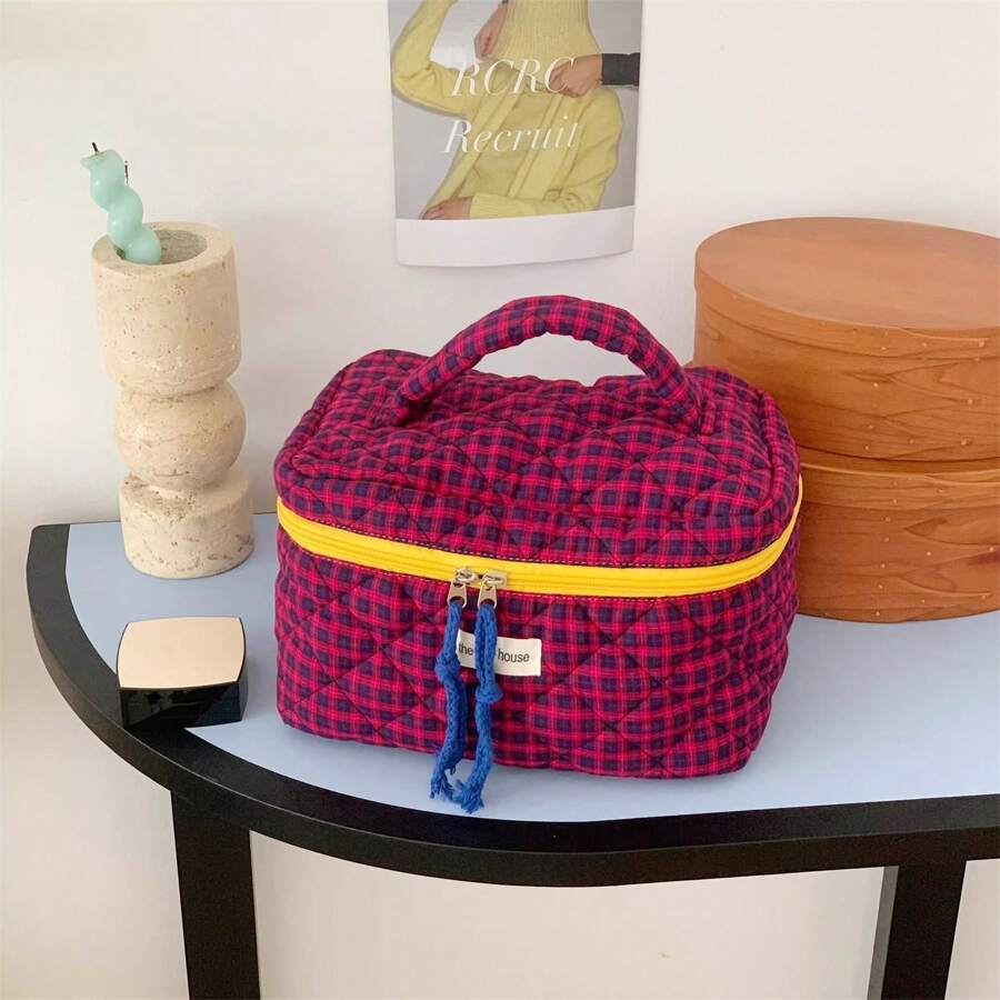 SHEIN حقيبة مكياج كورية مربعة كبيرة للسفر وتنظيم مستحضرات التجميل