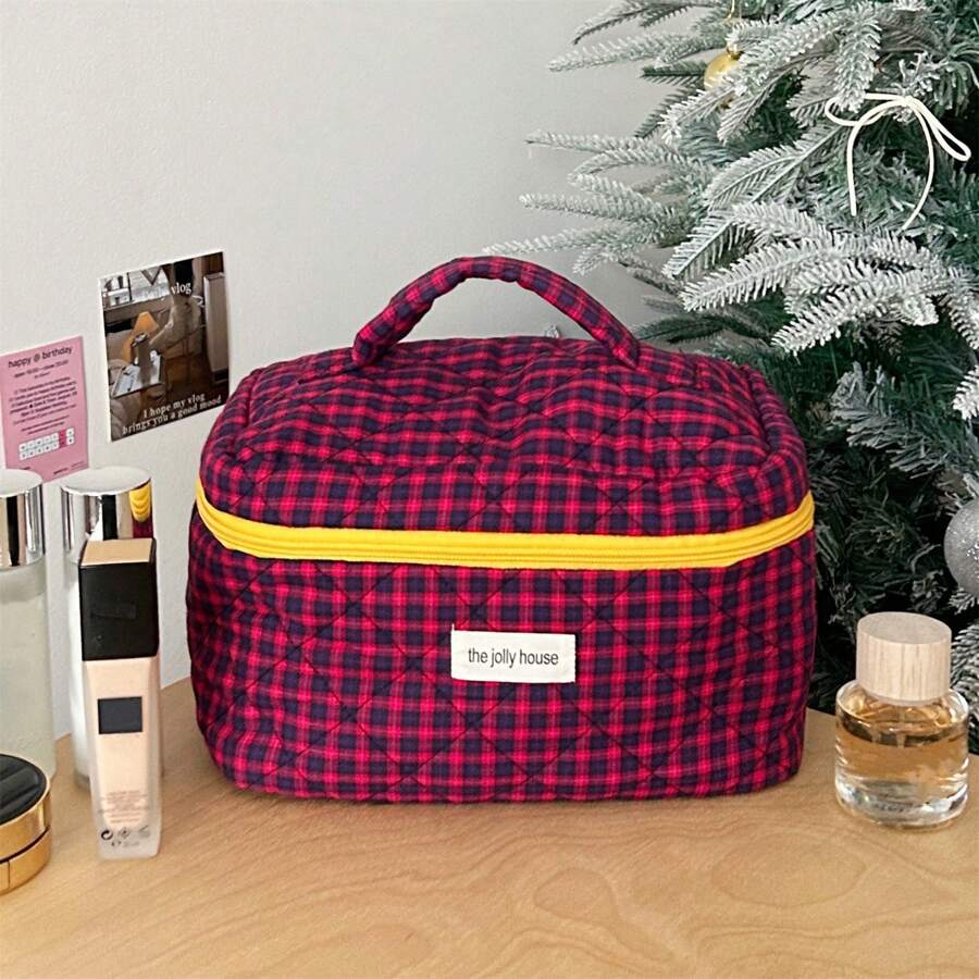 SHEIN حقيبة مكياج كورية مربعة كبيرة للسفر وتنظيم مستحضرات التجميل