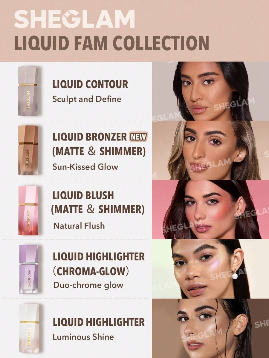 SHEGLAM Sun Beam برونزر السائل بلمعة طبيعية وتحديد يدوم