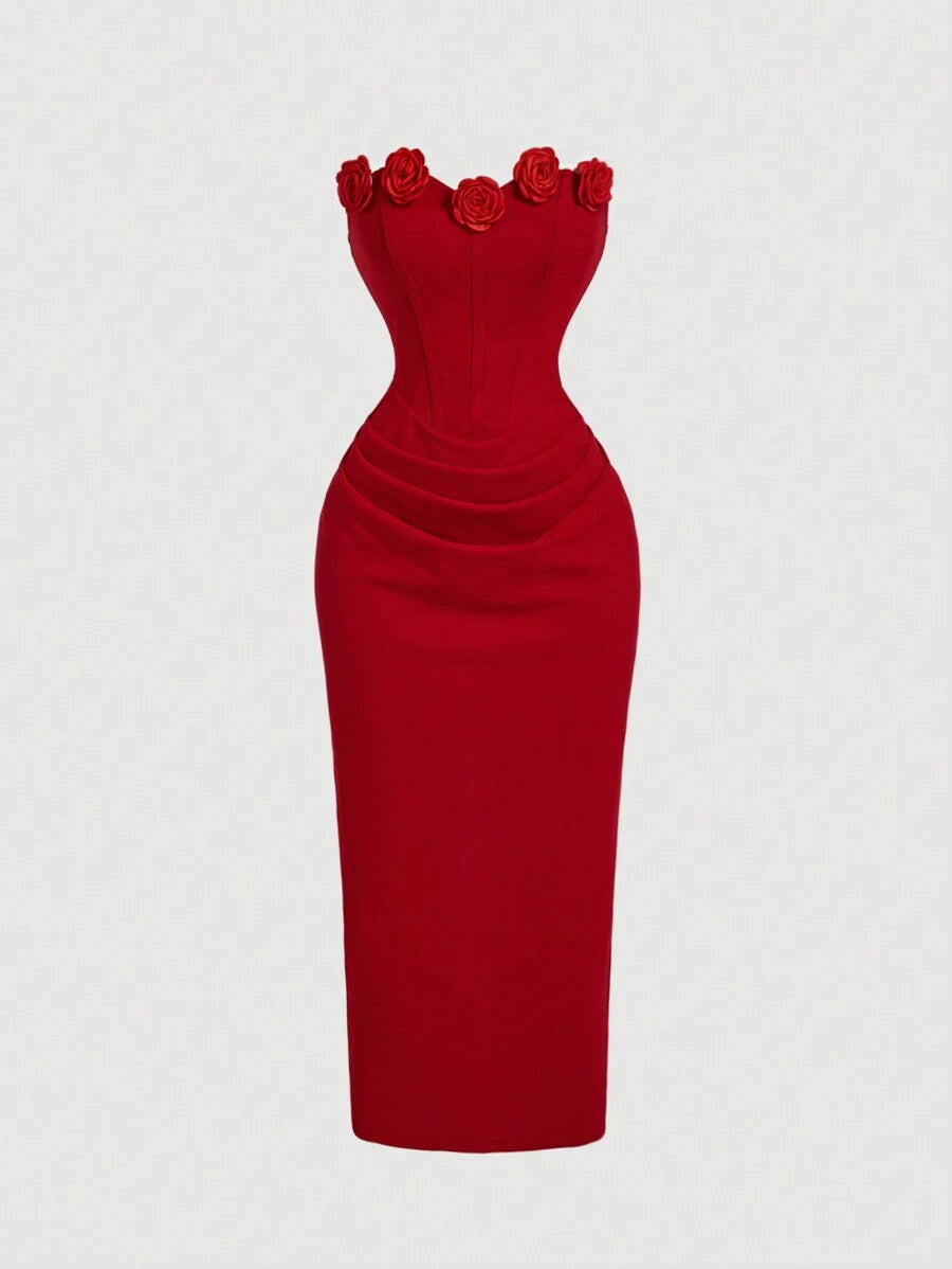SHEIN MOD فستان متوسط الطول بلون أحمر