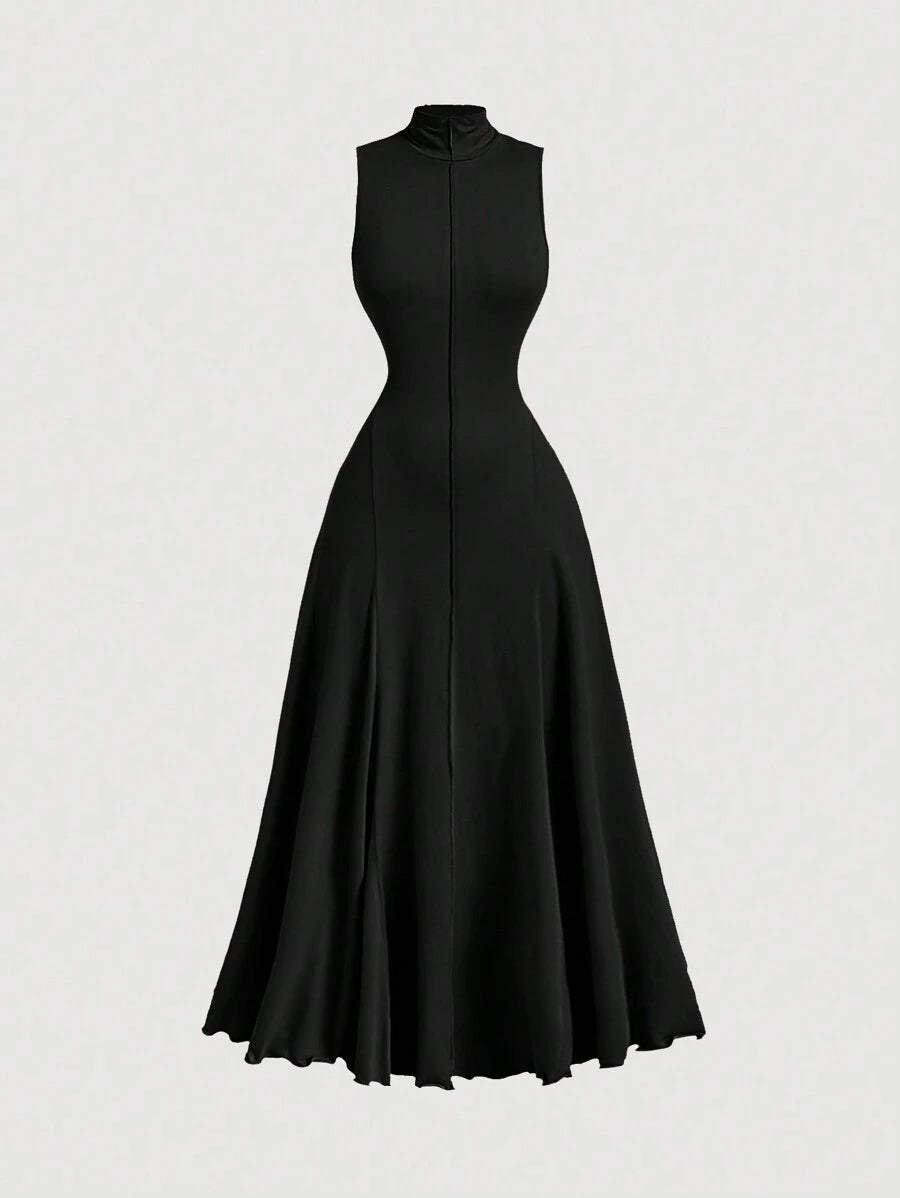 SHEIN MOD فستان أسود طويل بدون أكمام بياقة عالية