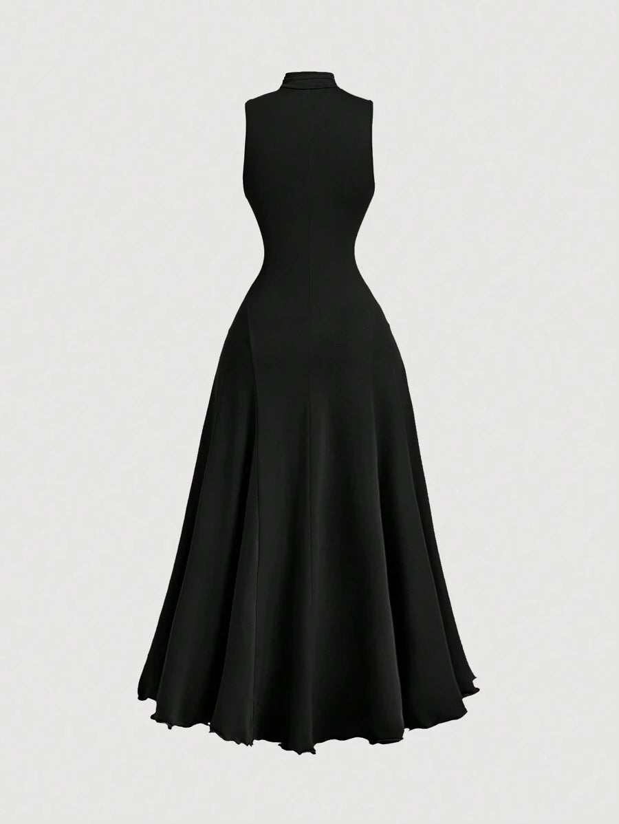 SHEIN MOD فستان أسود طويل بدون أكمام بياقة عالية