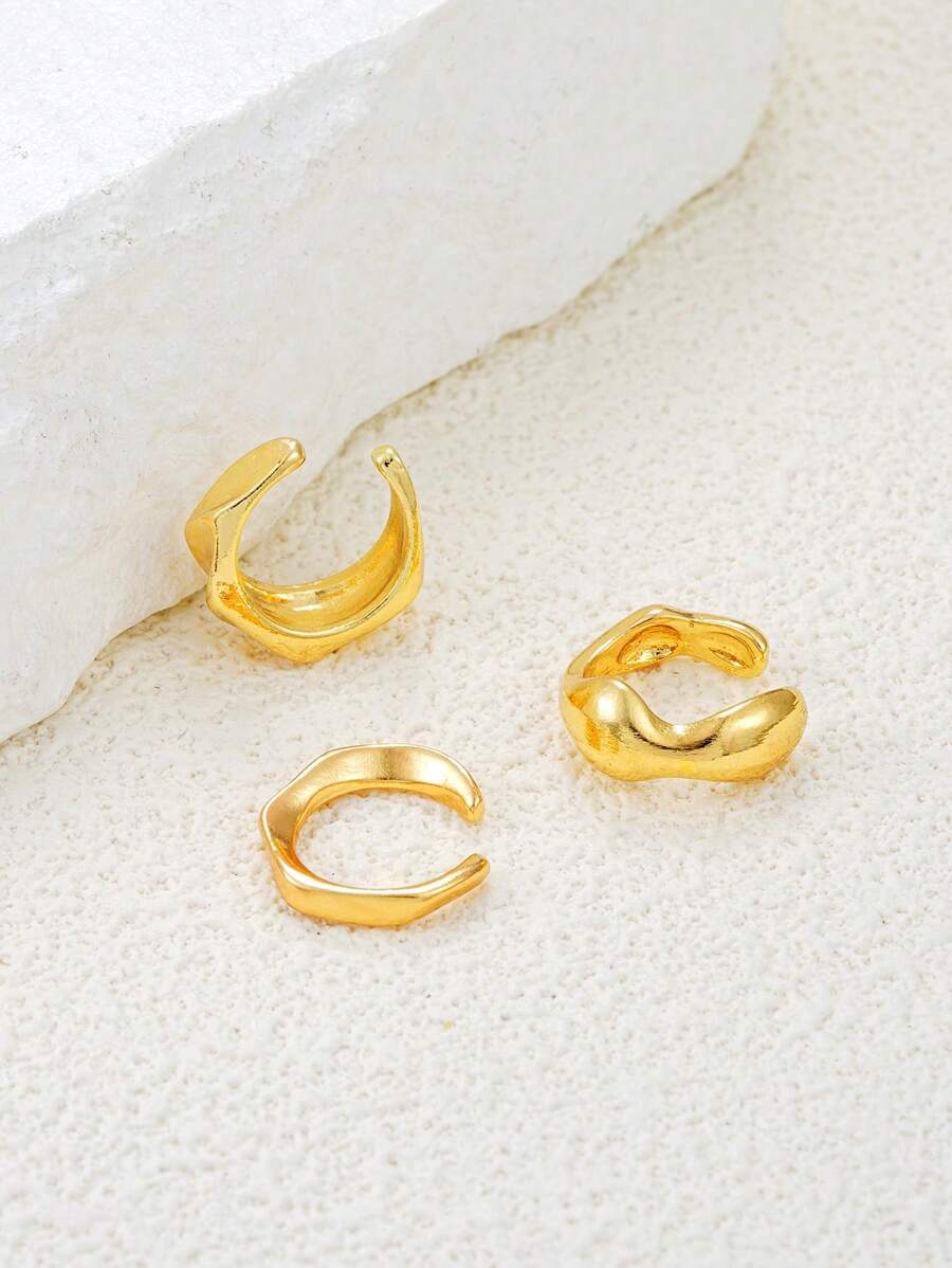 SHEIN أقراط معدنية 3 ازواج ذهبية هندسية بسيطة