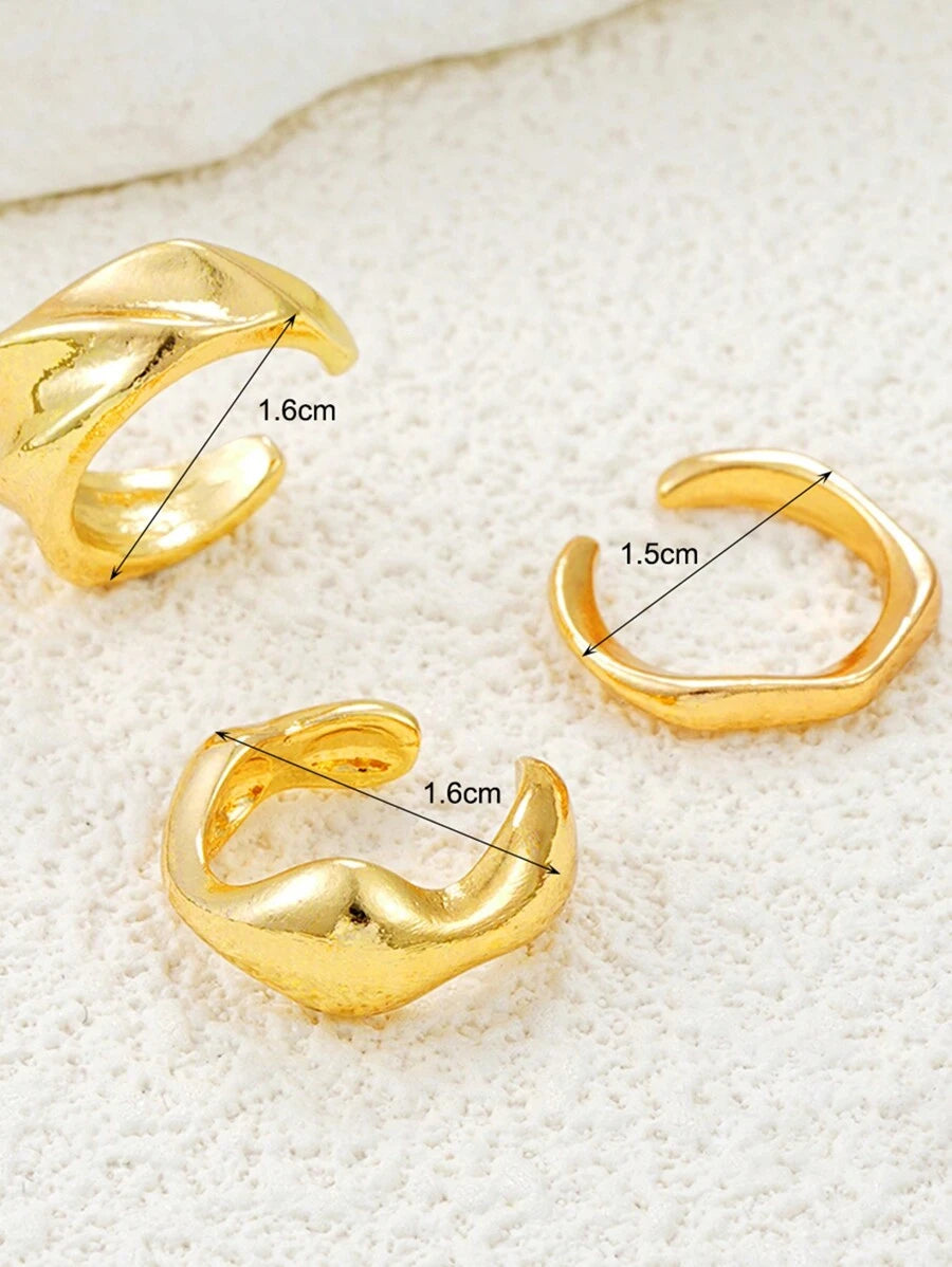SHEIN أقراط معدنية 3 ازواج ذهبية هندسية بسيطة