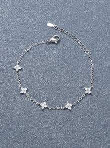 SHEIN إسورة فاخرة من الستانلس ستيل مرصعة بفصوص لامعة