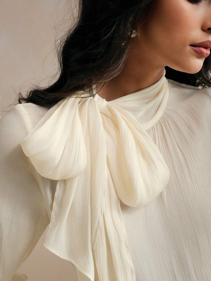 SHEIN Anewsta بلوزة برقبة عالية وربطة عنق فرنسية