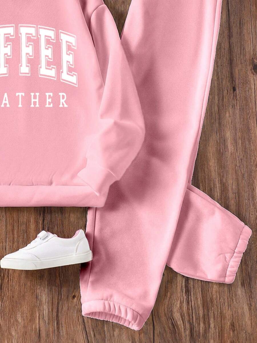 SHEIN طقم هوديي سادة مطبوع عليه حرف للبنات كاجوال