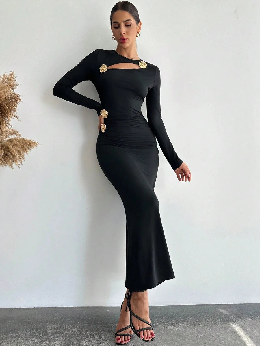 SHEIN Firerie فستان ماكسي اسود بتصميم كلاسيكي