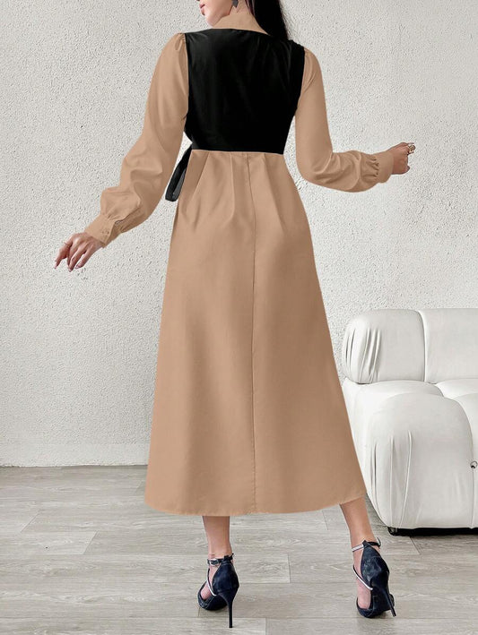 SHEIN Mulvari فستان كاكي بيج أنيق بربطة خلفية