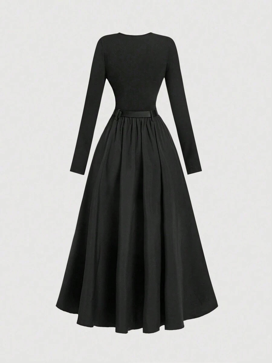 SHEIN MOD فستان اسود طويل الأكمام مع حزام