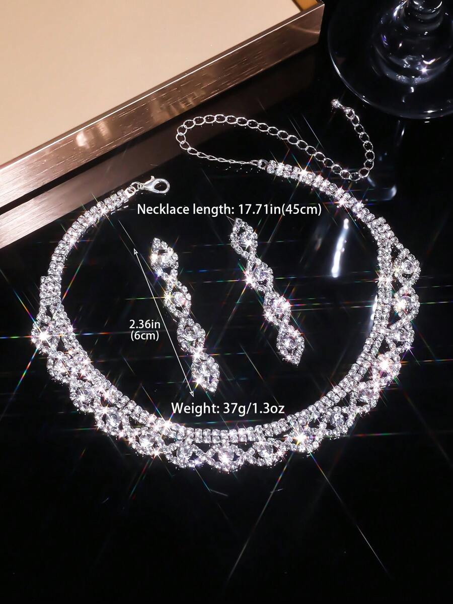 SHEIN طقم مجوهرات العروس قلادة وأقراط لامعة أنيقة