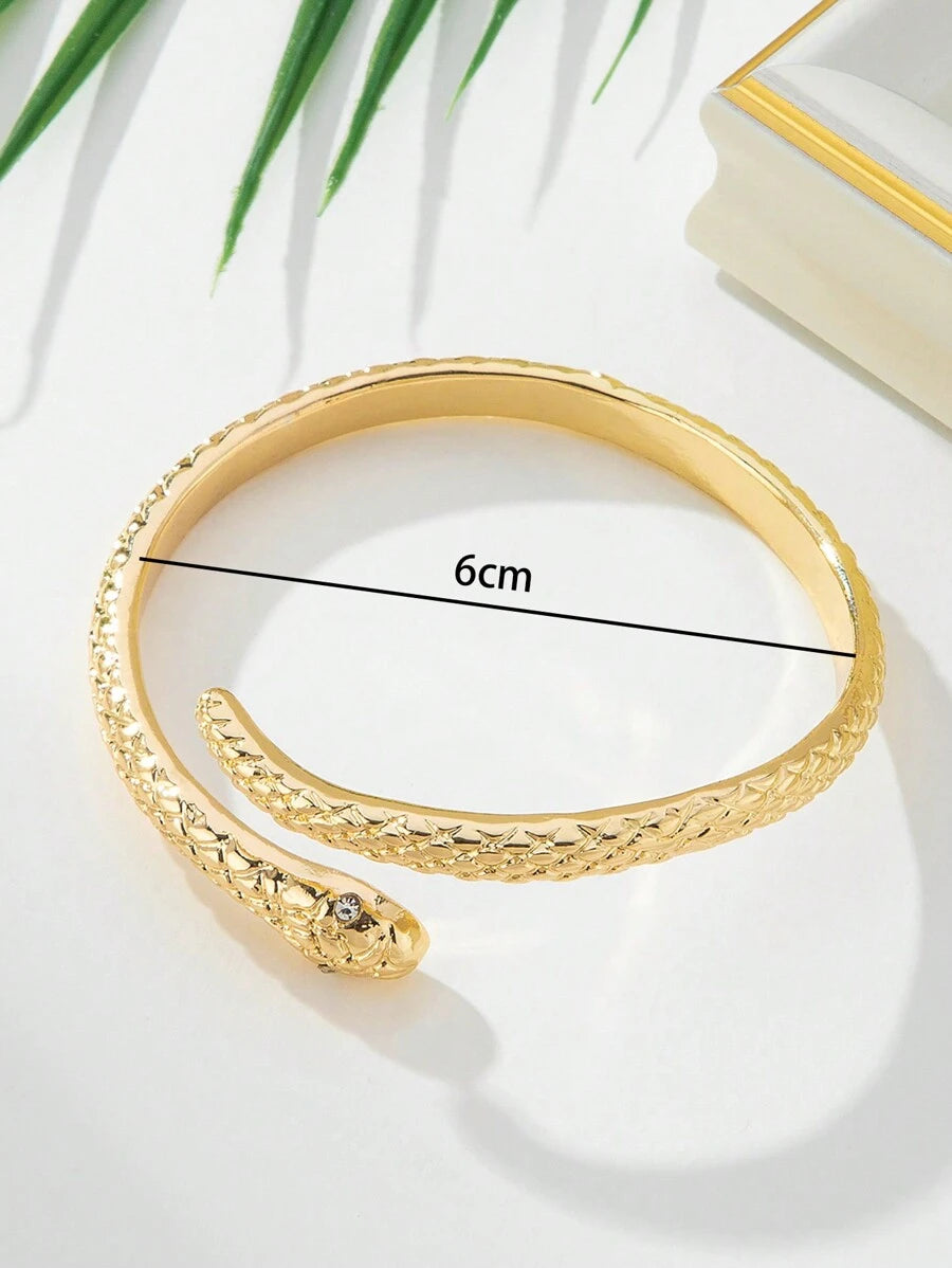 SHEIN سوار مفتوح بشكل ثعبان ذهبي مرصع بالراين
