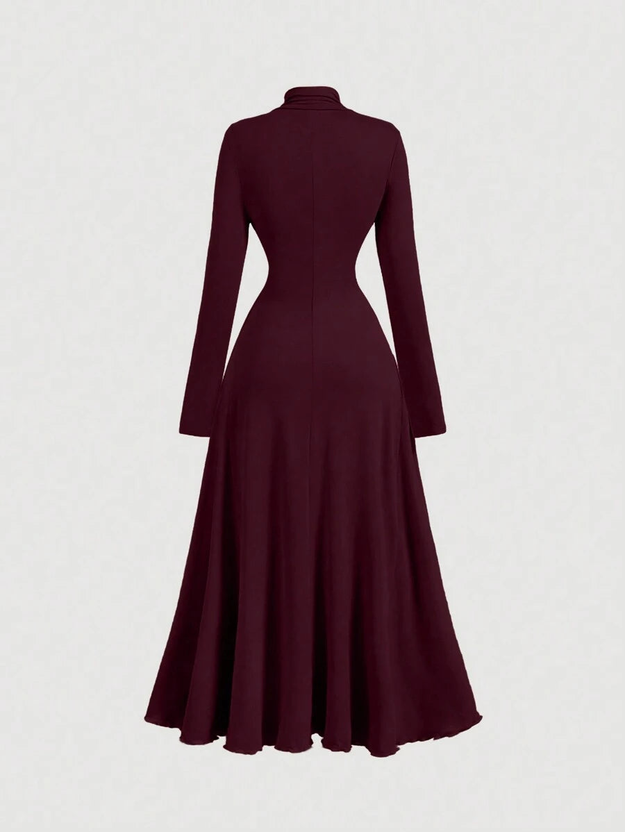 SHEIN MOD فستان برقبة عالية لون عنابي أنيق