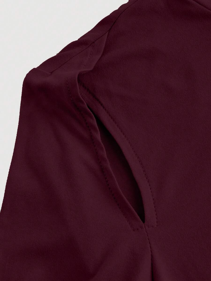 SHEIN MOD فستان برقبة عالية لون عنابي أنيق