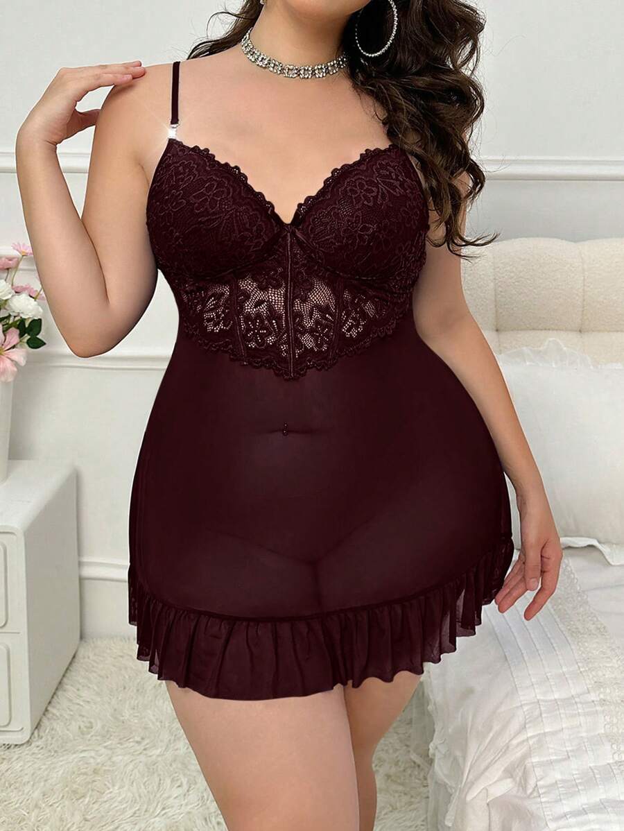 SHEIN طقم فانيلة نوم ورداء شبكي بأكمام منفرجة