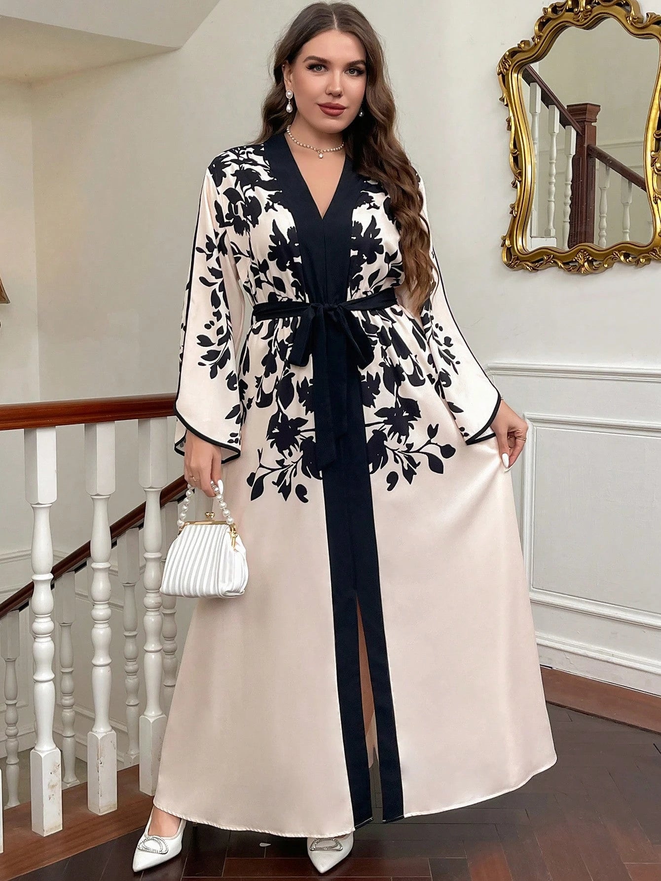 SHEIN Privéa فستان ماكسي بحزام خصر ونقوش عيد الحب