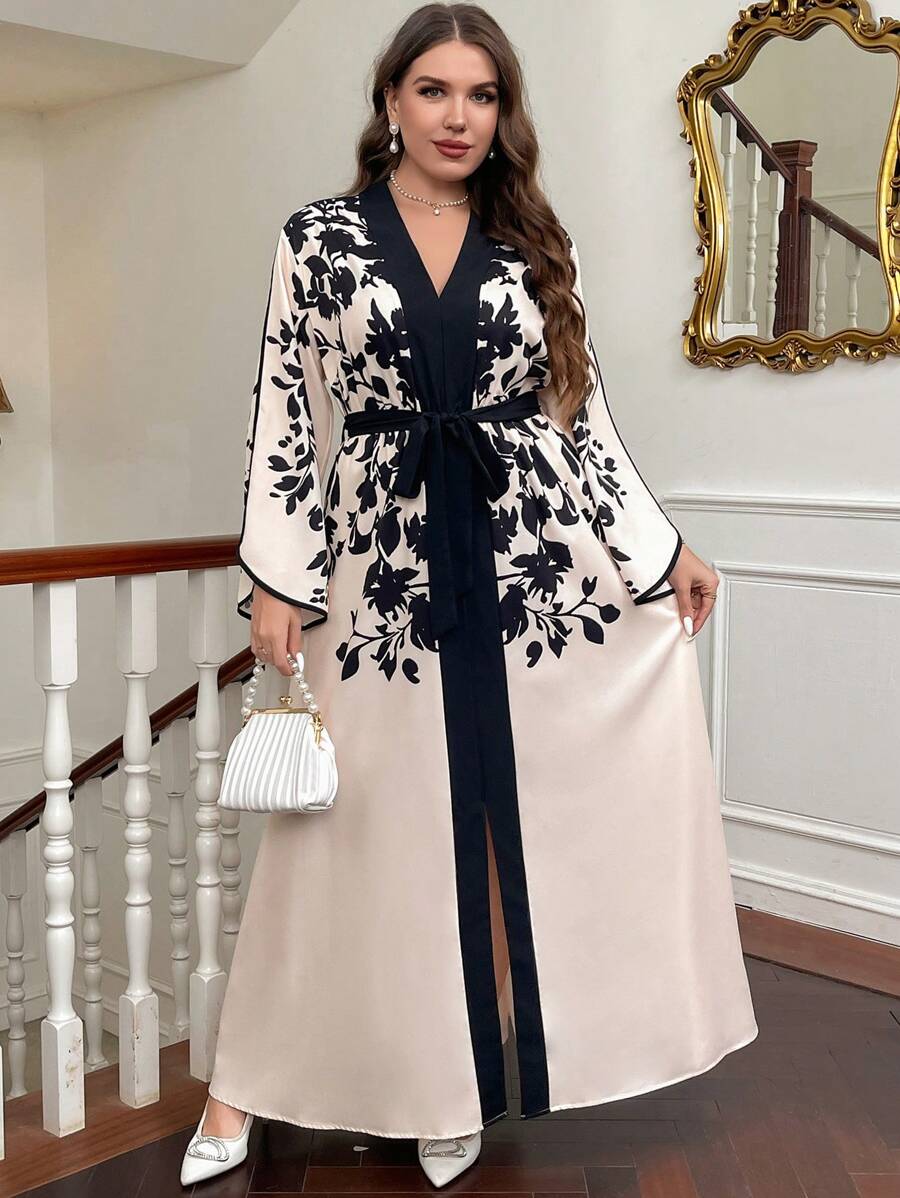 SHEIN Privéa فستان ماكسي بحزام خصر ونقوش عيد الحب
