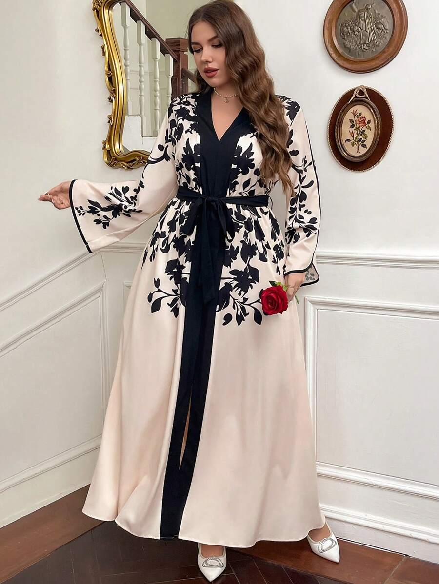 SHEIN Privéa فستان ماكسي بحزام خصر ونقوش عيد الحب
