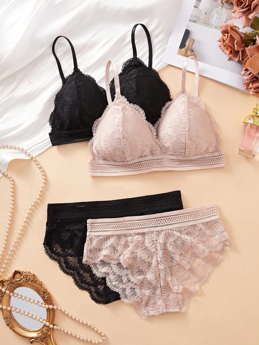 SHEIN طقمين ملابس داخلية دانتيل مزين بالزهور