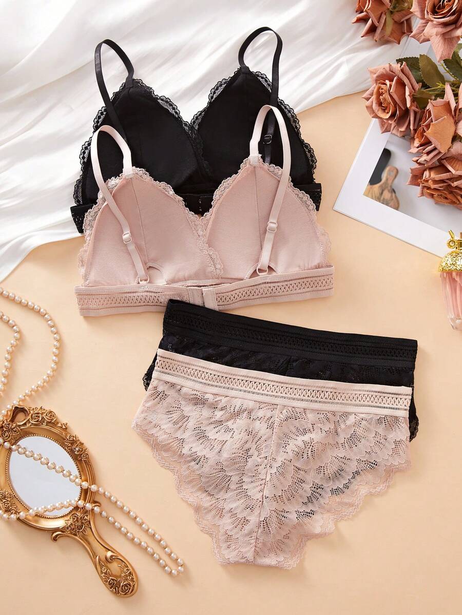 SHEIN طقمين ملابس داخلية دانتيل مزين بالزهور