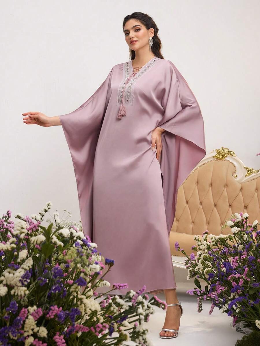 SHEN Al Najma فستان طويل بتصميم وتطريز عربي بلون كشميري