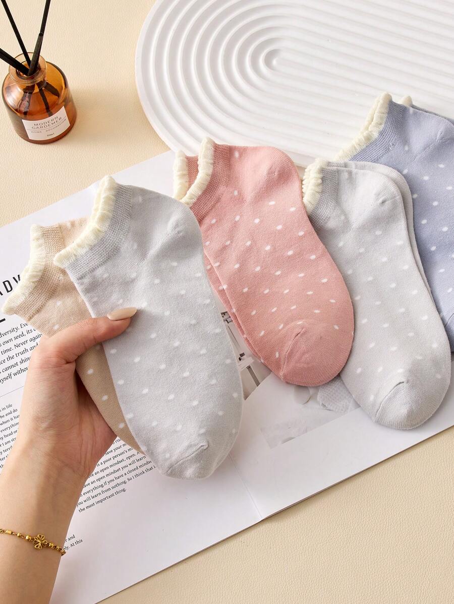 SHEIN مجموعة 4 أزواج جوارب كاحل نسائية منقطة