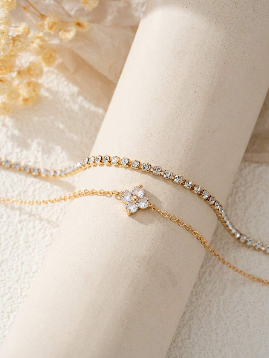 SHEIN مجموعة أساور قطعتين ذهبية مزينة بالأزهار