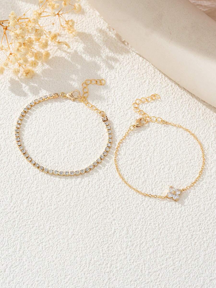 SHEIN مجموعة أساور قطعتين ذهبية مزينة بالأزهار