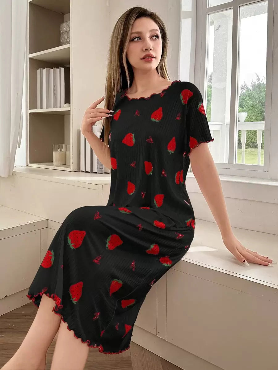 SHEIN فستان نوم قصير بأكمام قصيرة وياقة مستديرة