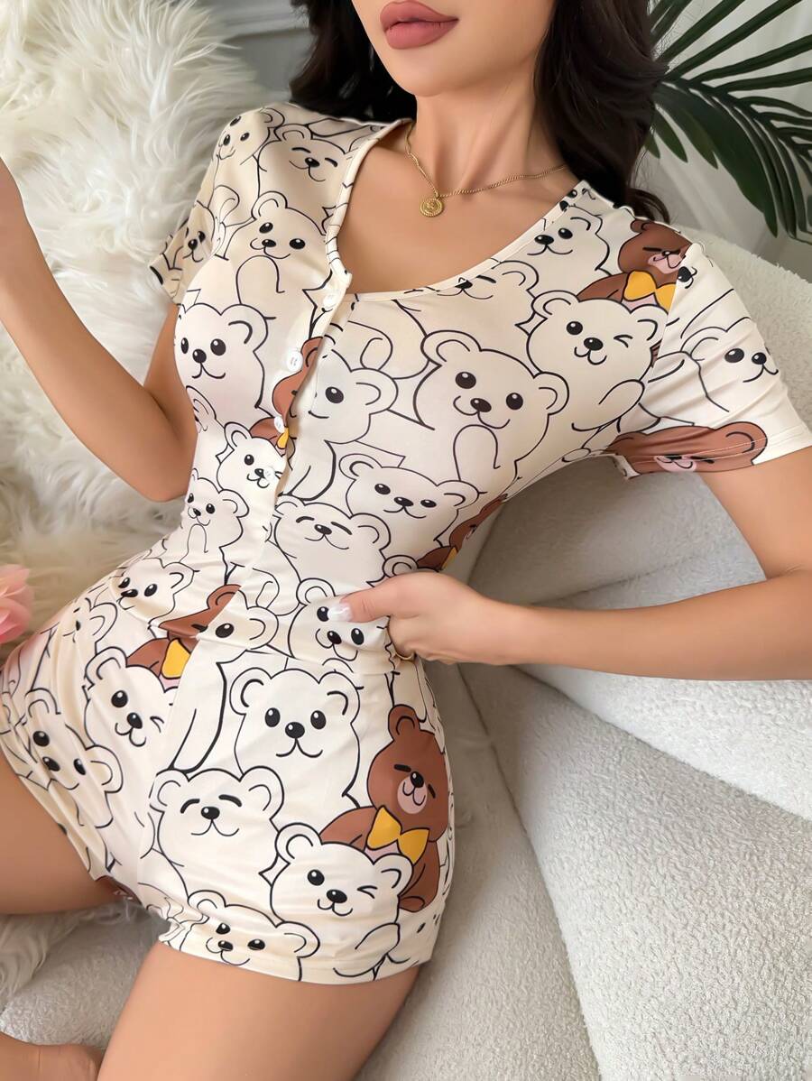 SHEIN جمبسوت مريحة ذات طبعة باندا جميلة