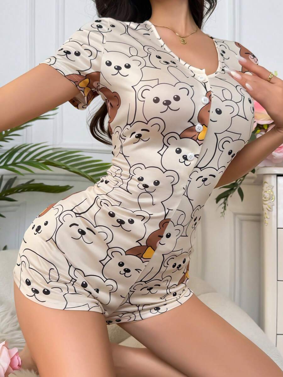 SHEIN جمبسوت مريحة ذات طبعة باندا جميلة