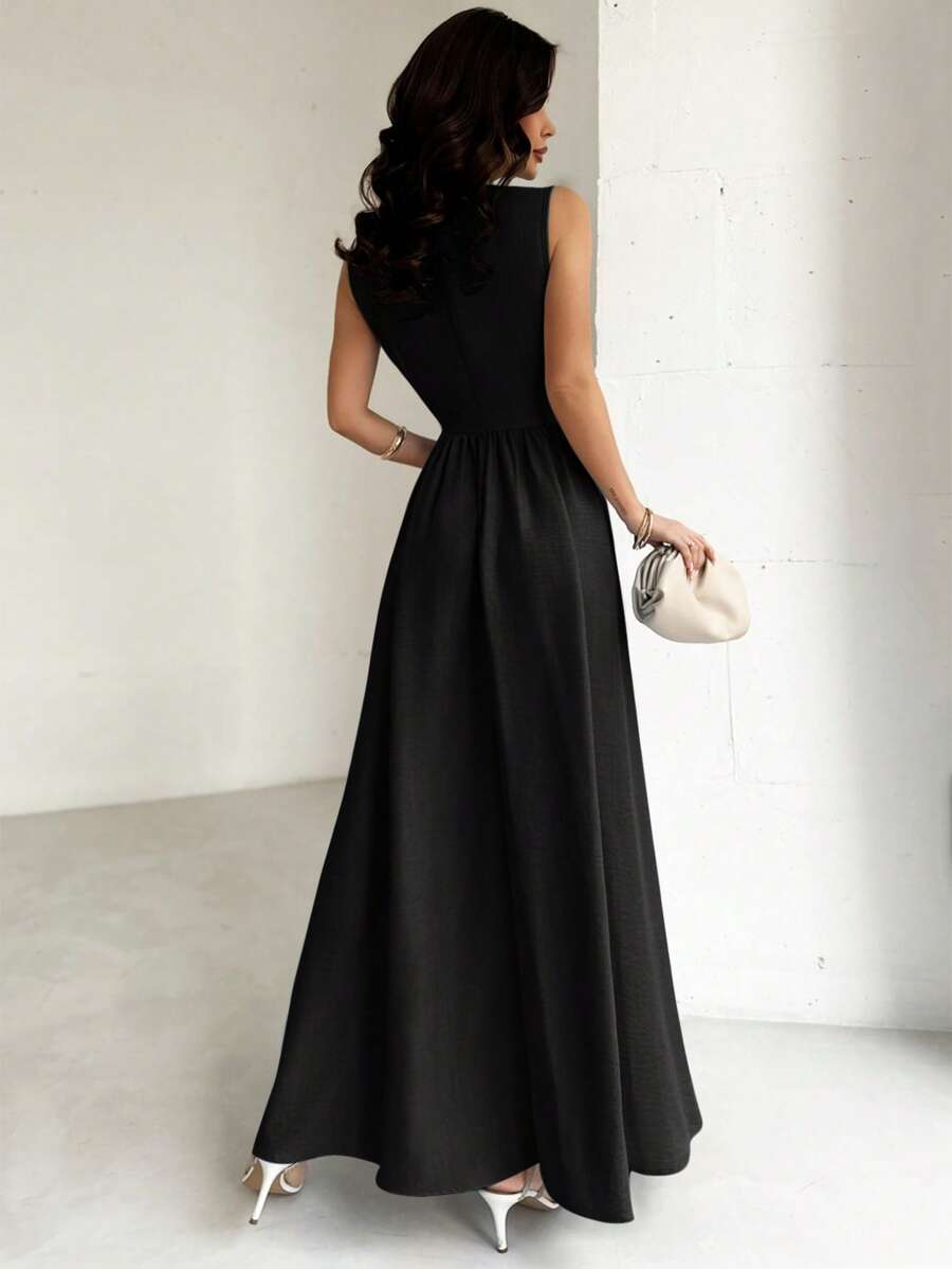 SHEIN Firerie فستان اسود طويل بقصة وخصر ضيق