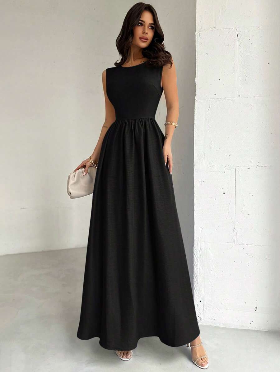 SHEIN Firerie فستان اسود طويل بقصة وخصر ضيق