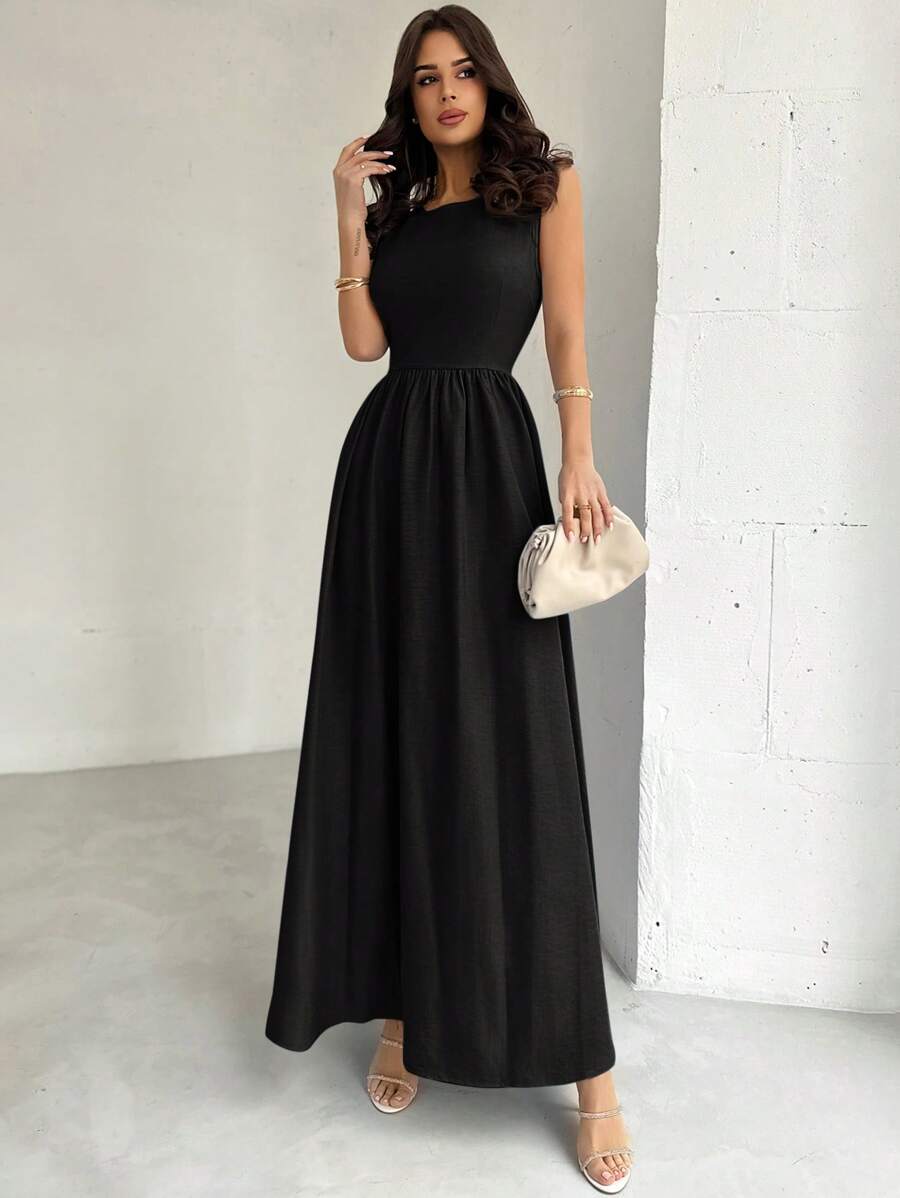 SHEIN Firerie فستان اسود طويل بقصة وخصر ضيق