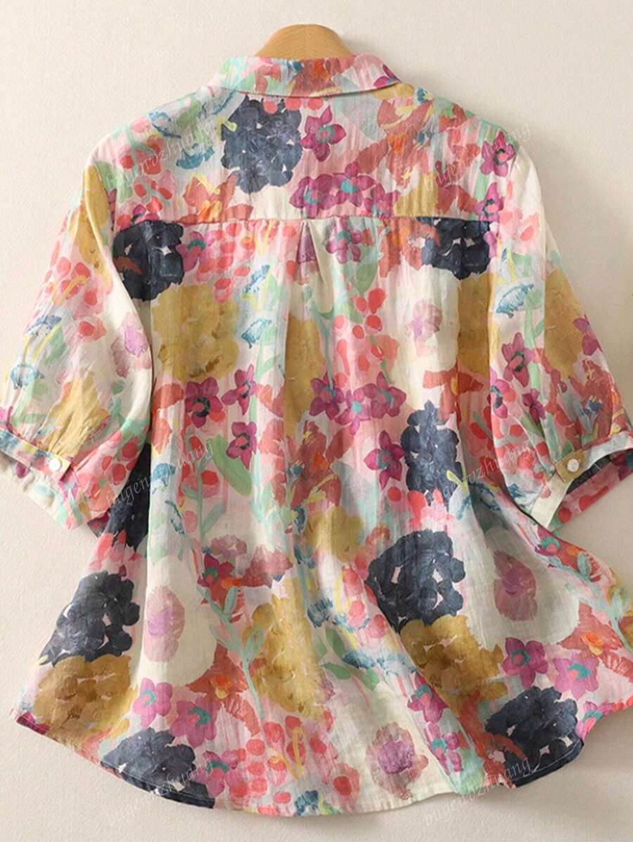 SHEIN قميص نسائي فضفاض بطبعة زهرية