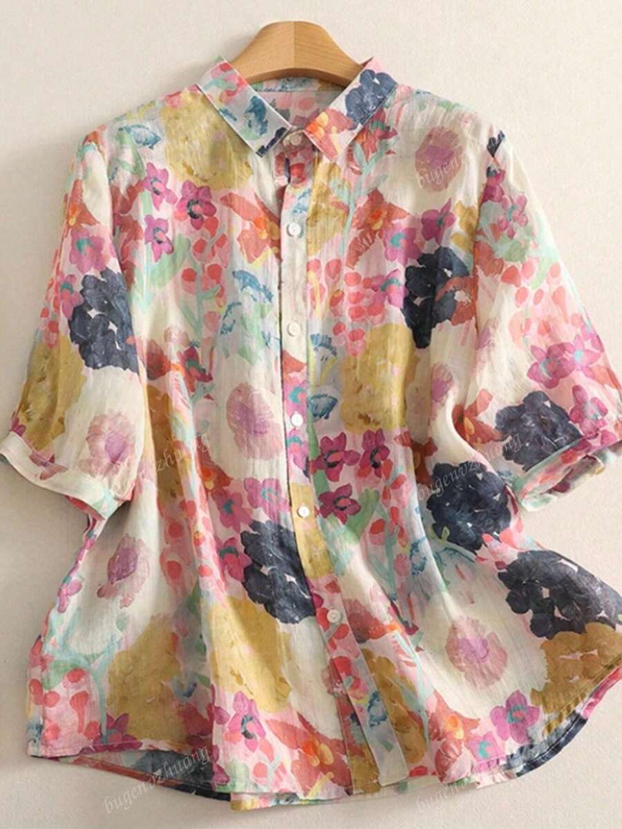 SHEIN قميص نسائي فضفاض بطبعة زهرية