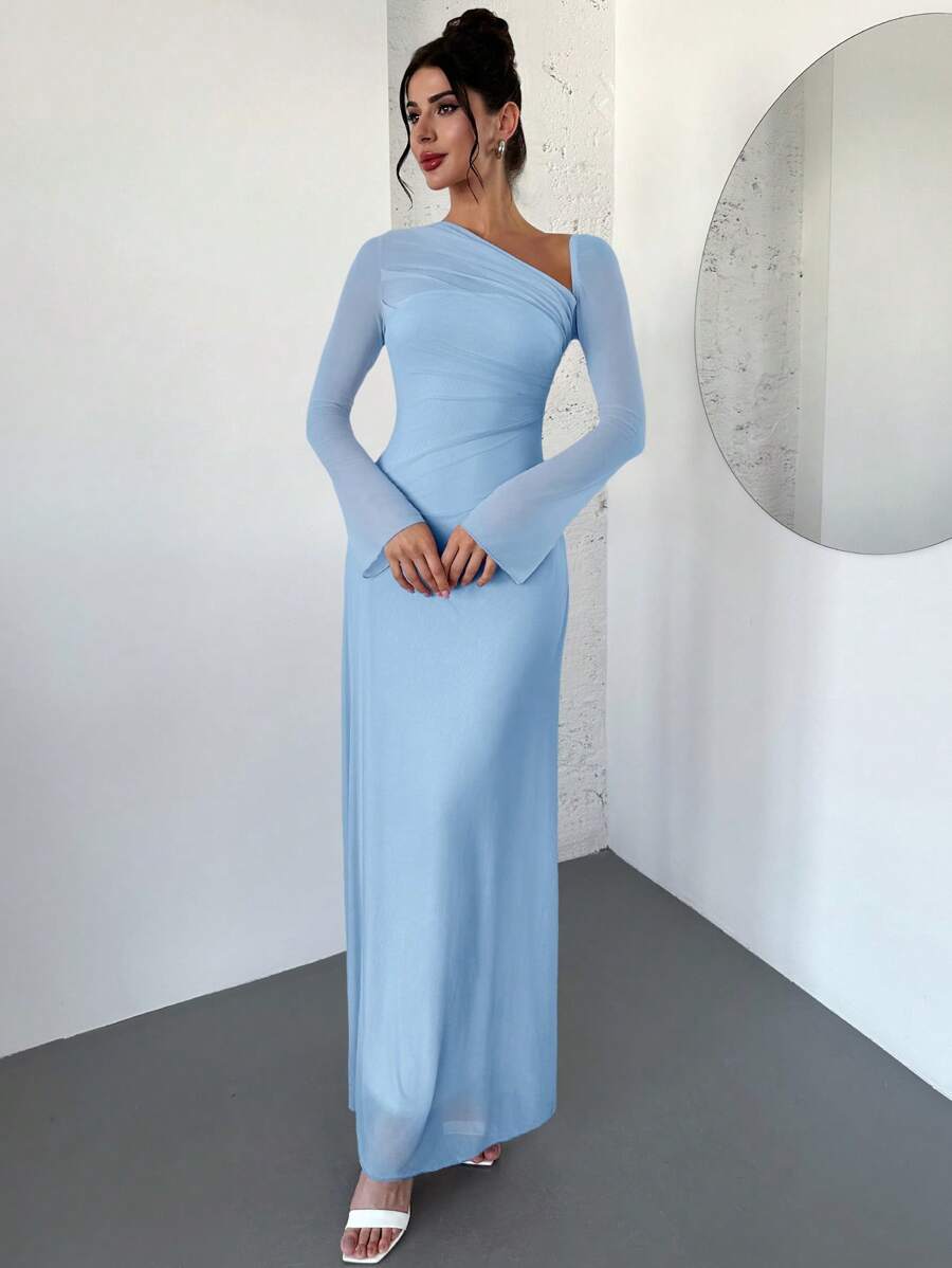 SHEIN Firerie فستان ازرق شفاف بأكمام طويلة