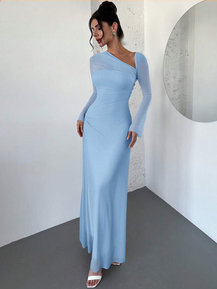 SHEIN Firerie فستان ازرق شفاف بأكمام طويلة