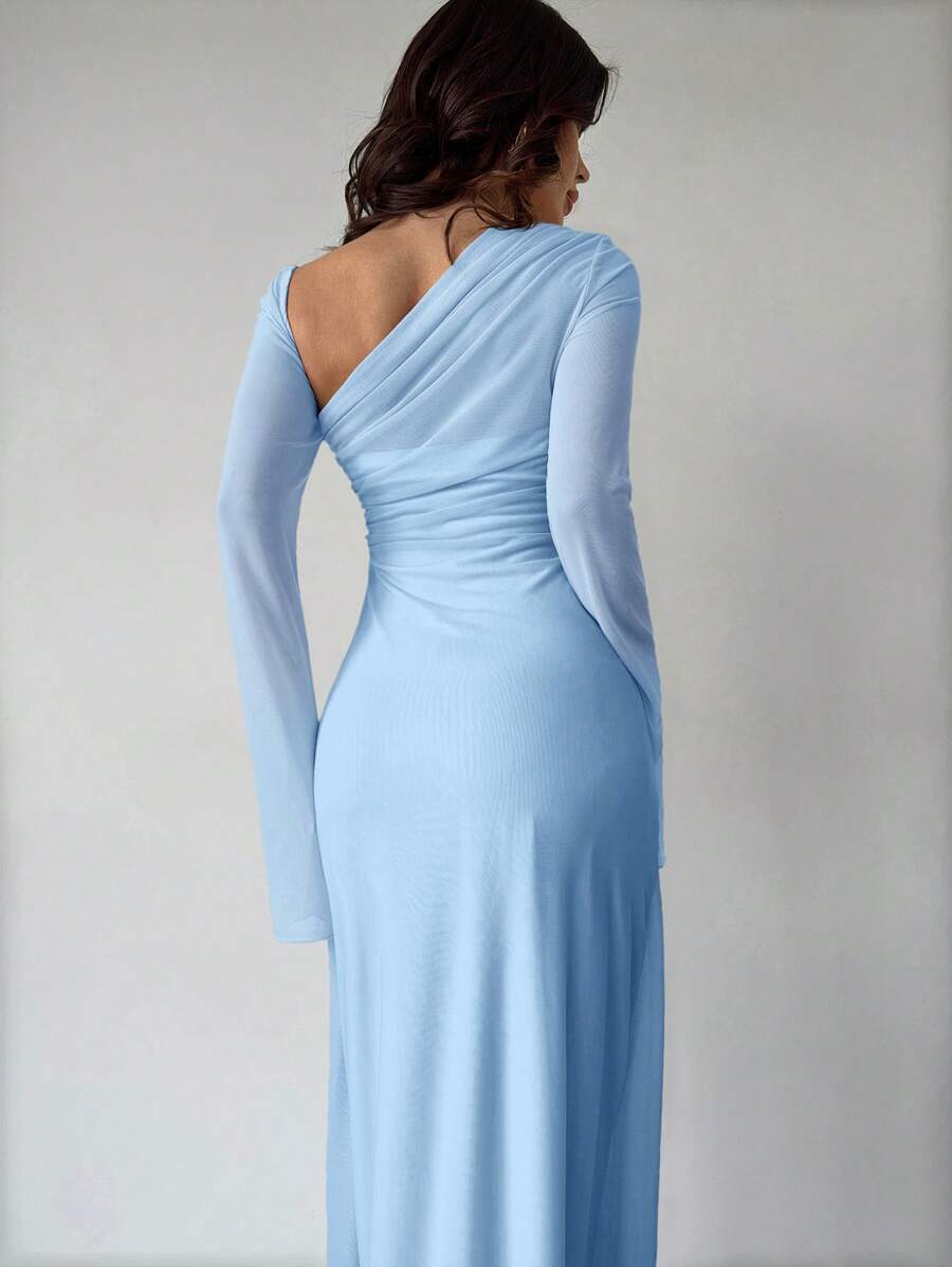 SHEIN Firerie فستان ازرق شفاف بأكمام طويلة