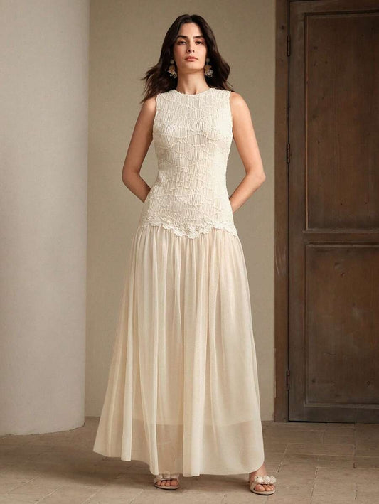 SHEIN Anewsta فستان نسائي ماكسي طويل بلون مشمشي