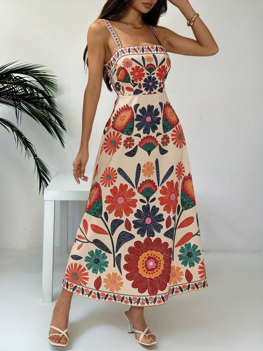 SHEIN PETITE فستان كاجوال بخصر مجمع وبطبعات زهرية