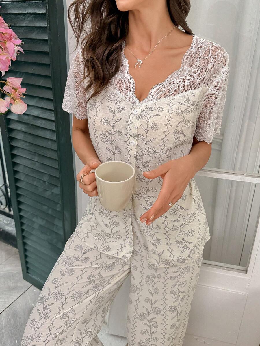 SHEIN طقم بيجامة قصير الأكمام بأكتاف مكشوفة