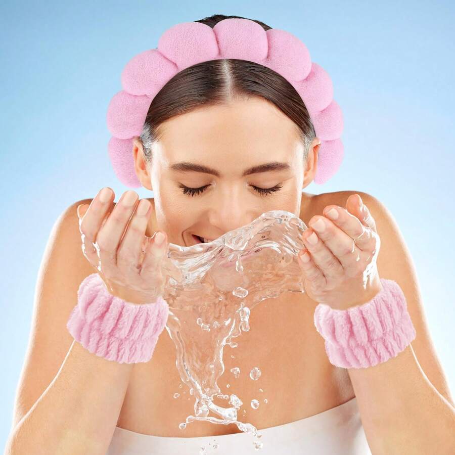 SHEIN مجموعة شرائط رأس وأساور معصم لغسيل الوجه