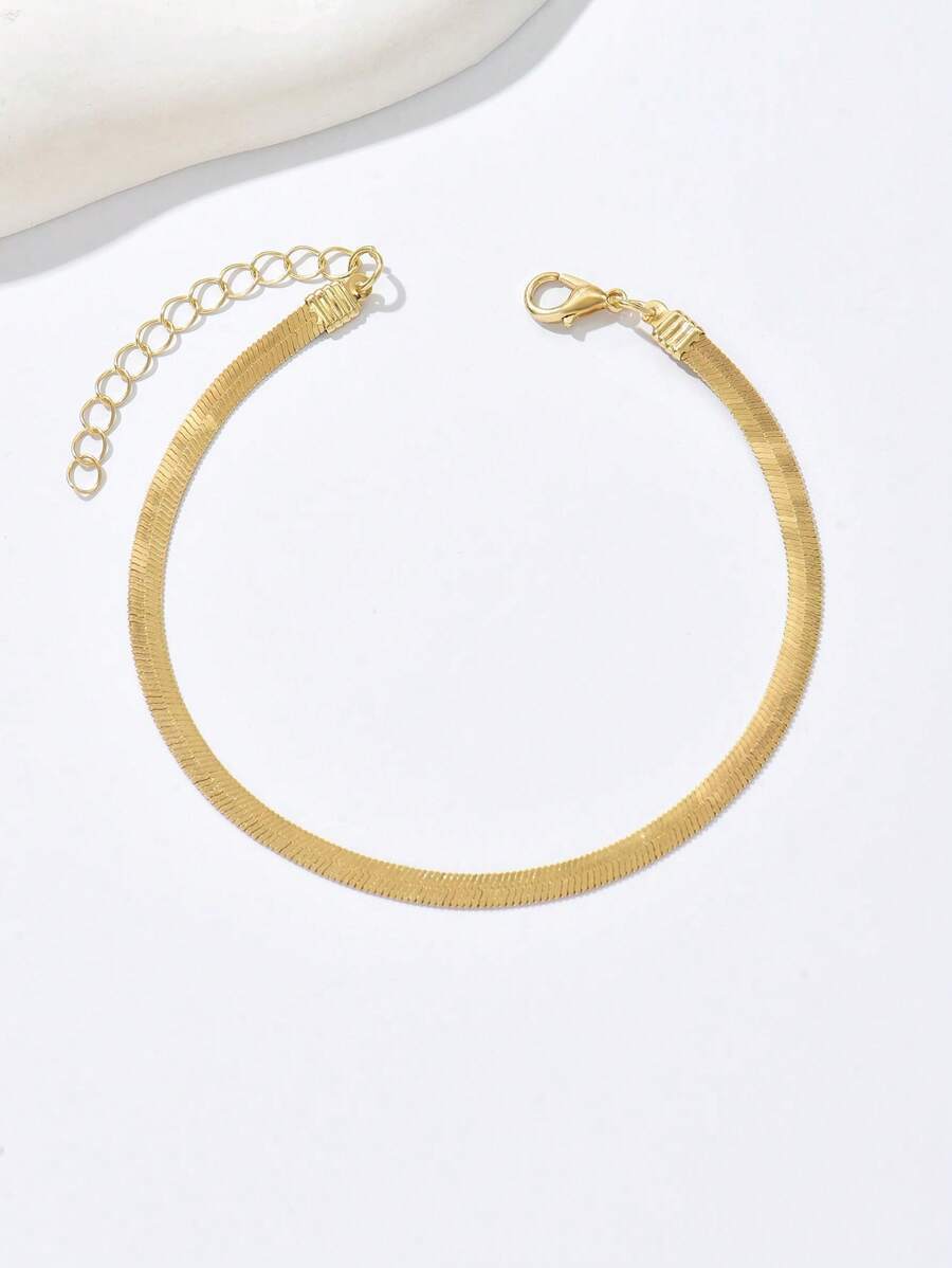 SHEIN اسورة كاحل ذهبية بسلسلة أفعى مسطحة