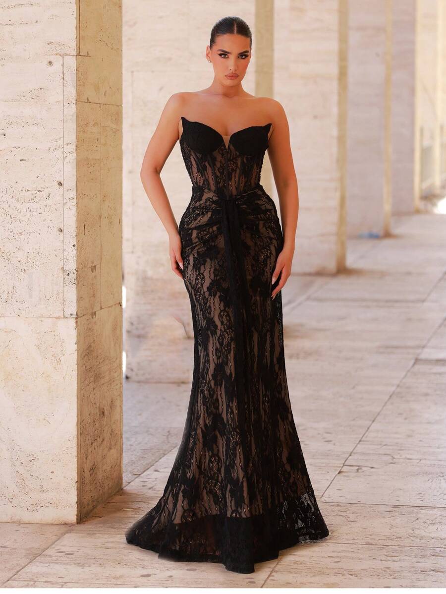 SHEIN Glamrae فستان ماكسي أنيق فاخر مزخرف بشكل كبير