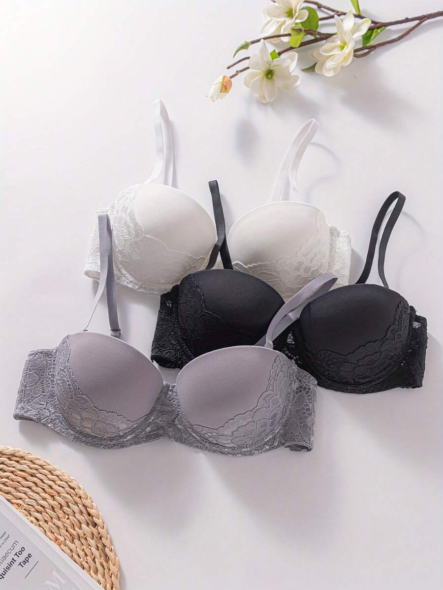 SHEIN صدريات نسائية 3 قطع تطريز دانتيل