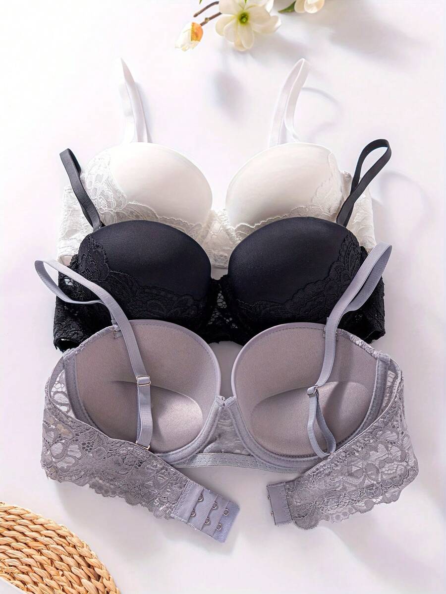 SHEIN صدريات نسائية 3 قطع تطريز دانتيل
