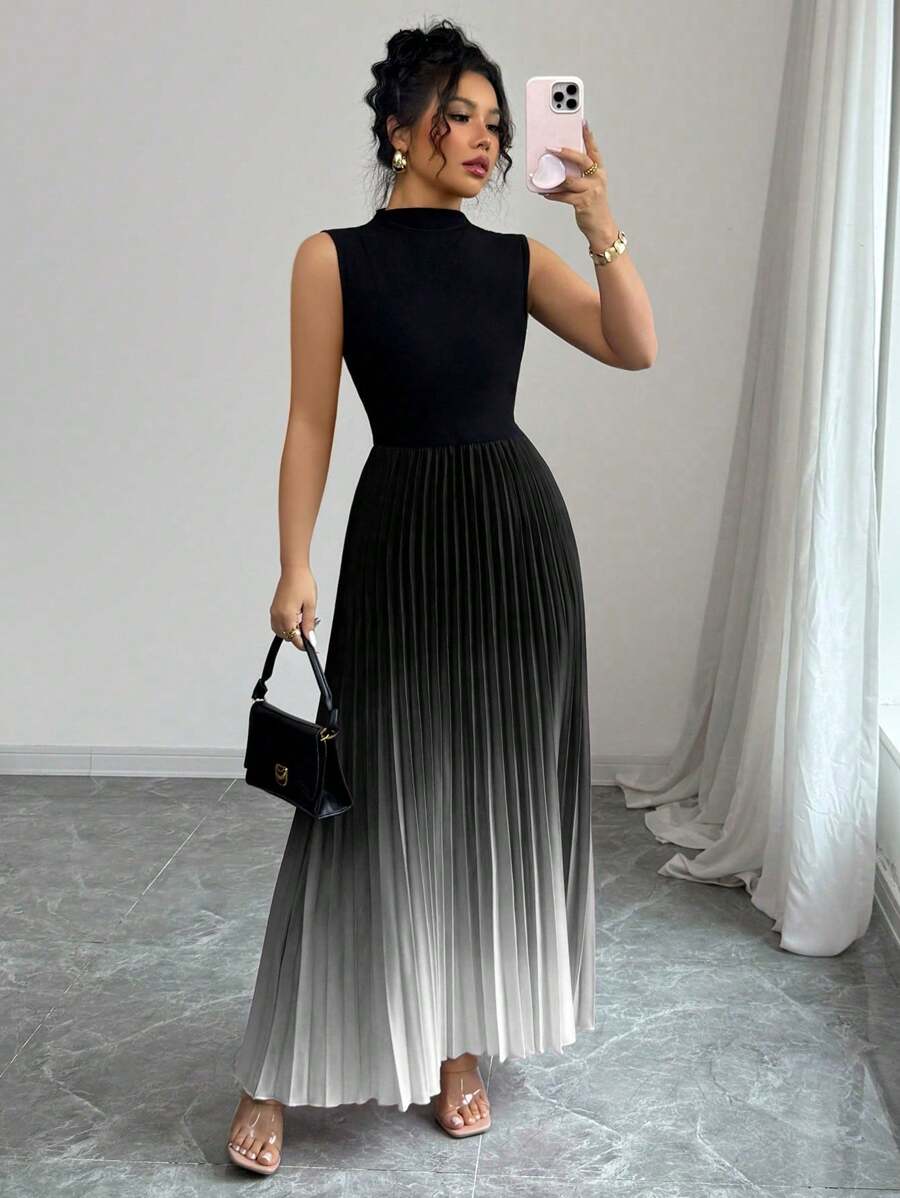 SHEIN Elenzga فستان كاجوال مزين برقعة وأومبير